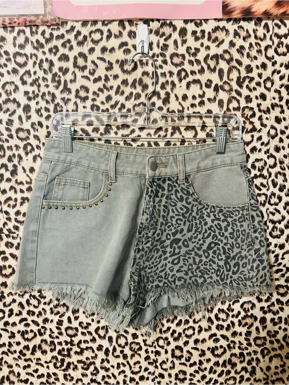 SHEIN Cheetah Print Denim Shorts
